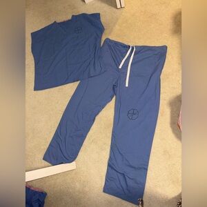 Fashion Seal Blue scrubs L pants XL-top